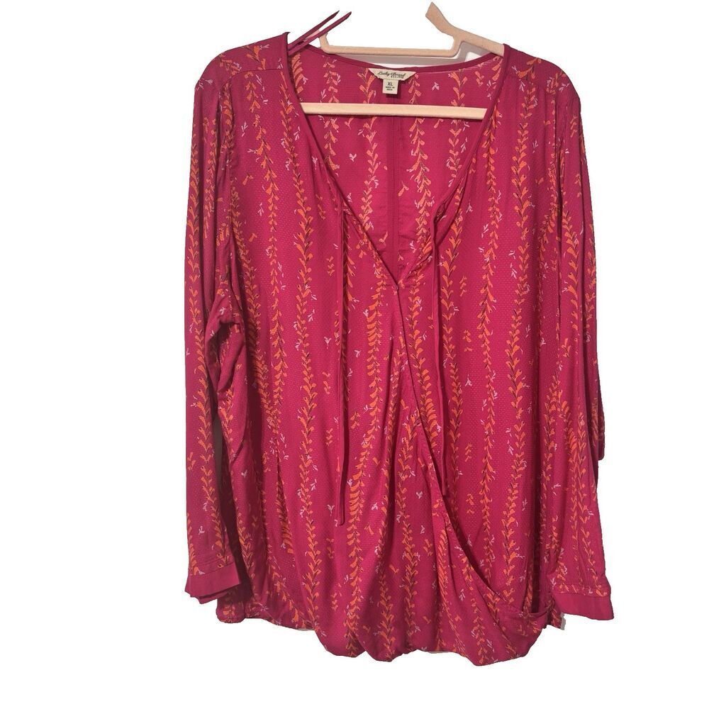 Lucky Brand Magenta Floral Vine Printed‎ Boho Surplice Wrap Top Size Xlarge